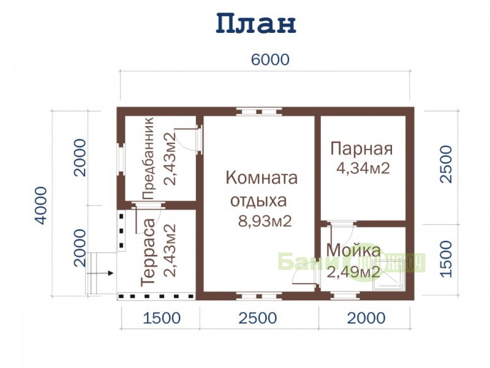 Баня из бруса 4х6 с террасой