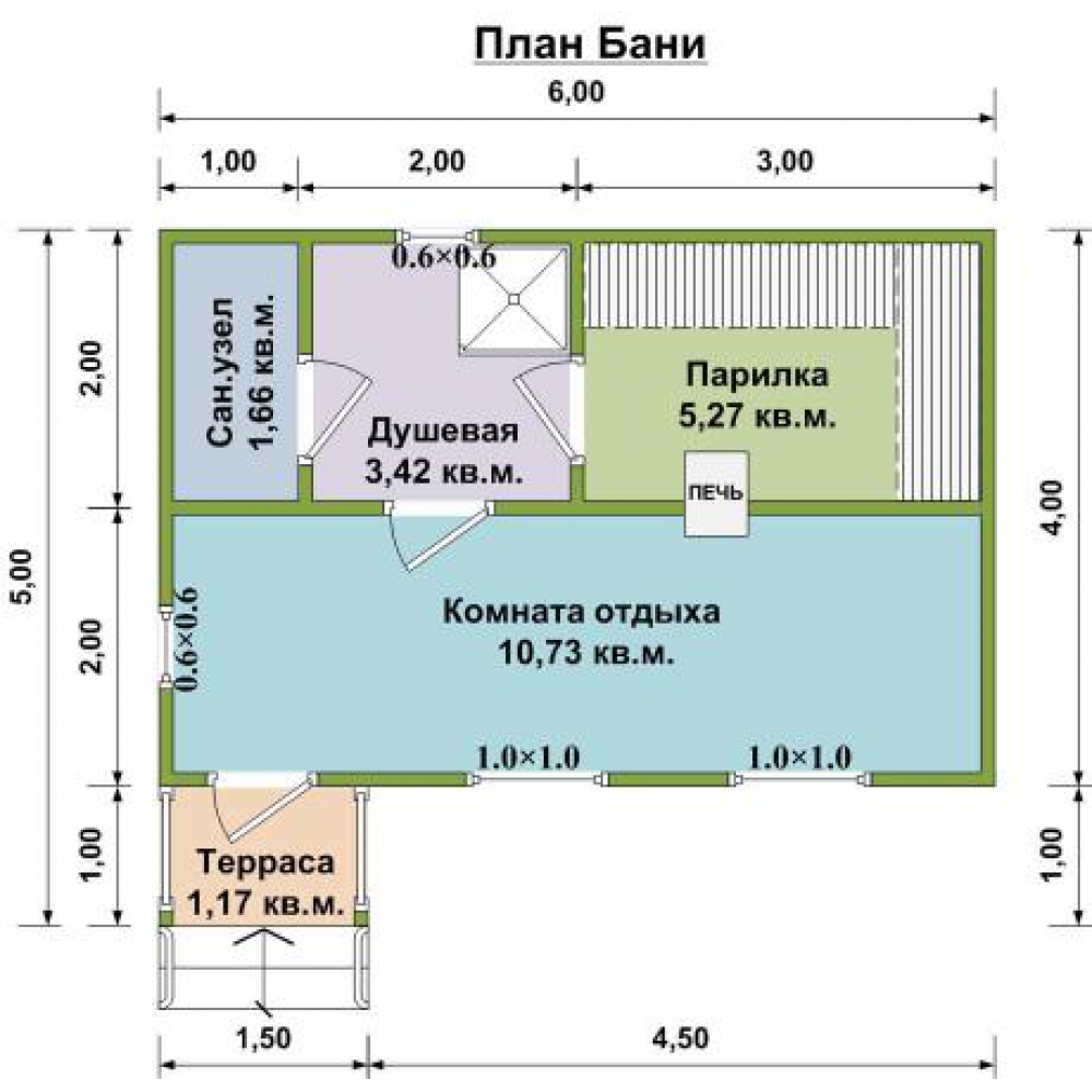 Баня из бруса 6х4 с крыльцом