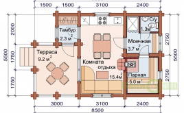 Баня 5,7х7,8 из оцилиндрованного бревна