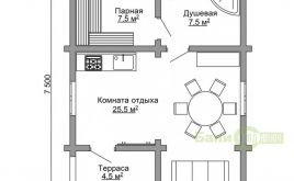 Баня 6х7,5 из оцилиндрованного бревна