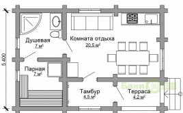 Баня 8х5,4 из оцилиндрованного бревна