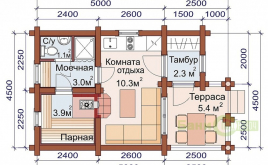 Баня 4,5х7,5 из оцилиндрованного бревна