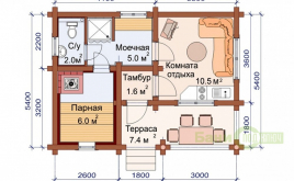 Баня 5,6х7,6 из оцилиндрованного бревна