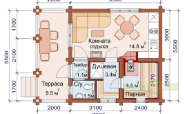 Баня 5,7х7,7 из оцилиндрованного бревна