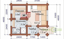 Баня 4,6х5,6 из оцилиндрованного бревна