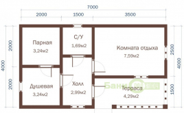 Баня из бруса 7х4 с террасой