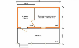Каркасная баня 2x4 с верандой